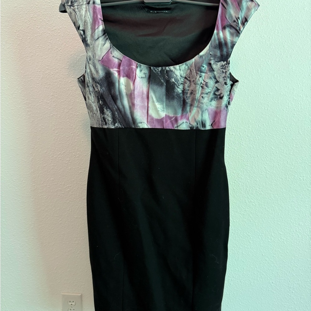 Elie Tahari Gray and Purple Sheath Dress